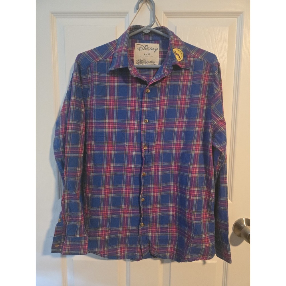 Disney Cakeworthy Hercules Zero‎ to Hero Graphic Plaid Button Up Shirt L